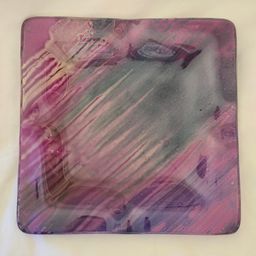 Art Fused Glass Ashtray Decorative Plate Made In Greece Sticker 8½" Square approximately