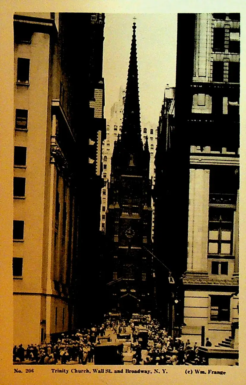Trinity Church Wall St and Broadway Postcard New York City