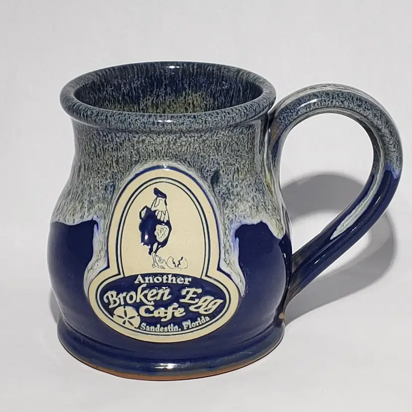 Deneen Pottery Another Broken Egg Sandestin Florida 12 oz Hand Thrown Blue Mug