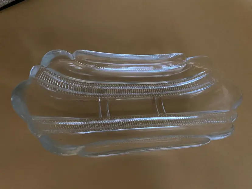 US Glass Co Clear Glass Relish Dish Panel Zipper Iowa Pattern