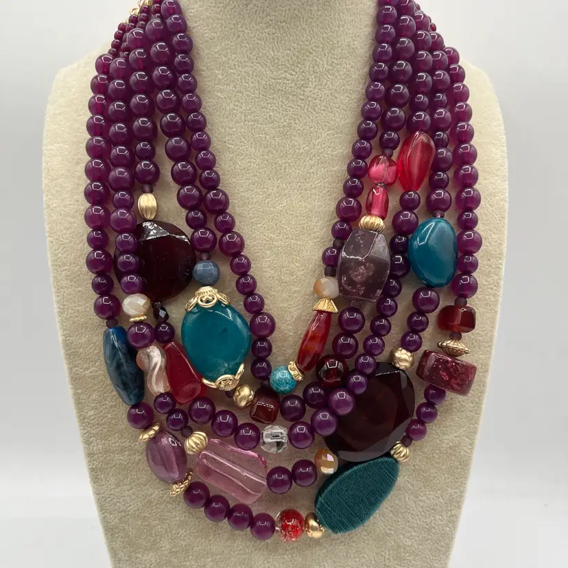 Summer - Chico’s Multicolor Purple 5 Strand Statement Plastic Necklace
