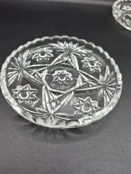 Anchor Hocking Early American Prescut Coasters Cut Glass Floral Starburst Design