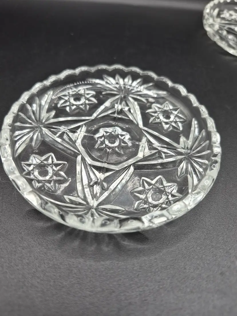 Anchor Hocking Early American Prescut Coasters Cut Glass Floral Starburst Design