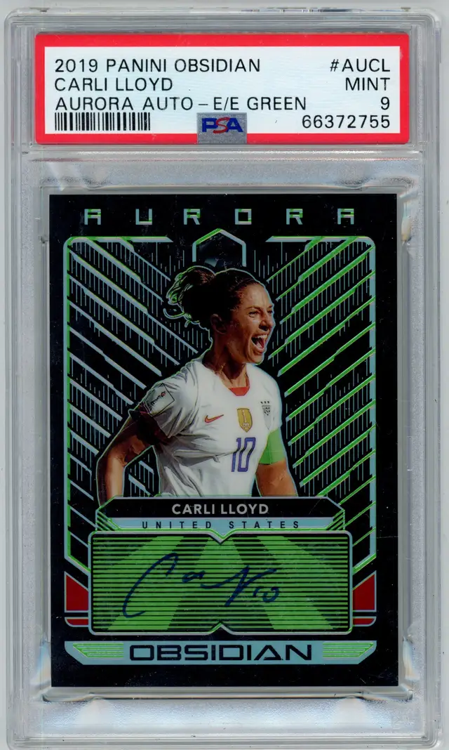 2019 Panini Obsidian CARLI LLOYD Aurora Auto /25 Electric Etch Green SP #AUCL PSA 9 MINT