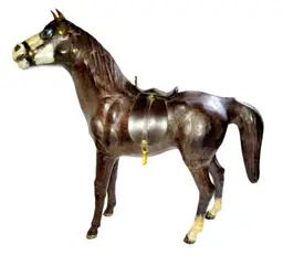 Mid 20th Century Hand Crafted Leather Wrapped Horse Sculpture Saddle Stirrups