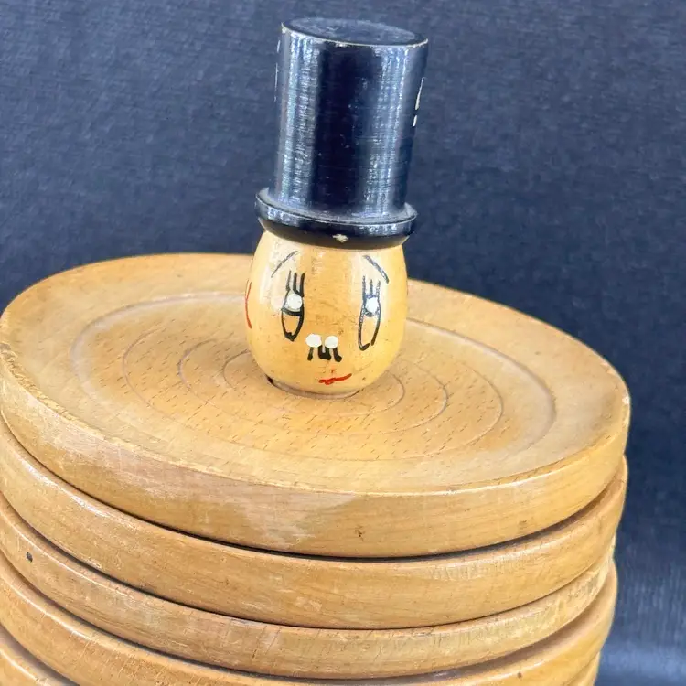 Vintage Wooden Stacking Coaster Set Made In Japan