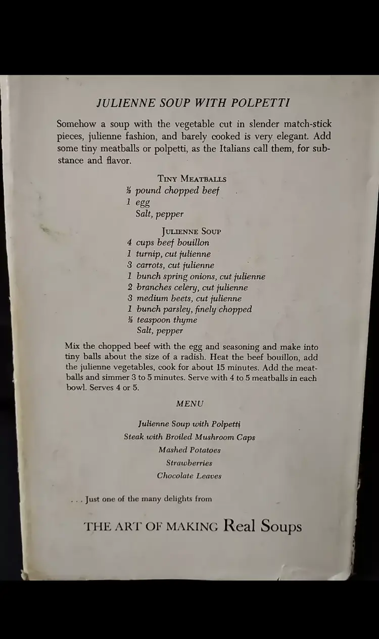 Vintage Hard Cover Cookbook The Art Of Making Real Soups By Marian Tracy