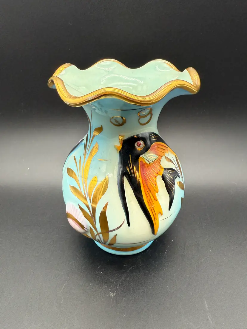 Cerdazur Monaco signed 18HB Monaco Ceramic vase with Angel Fish