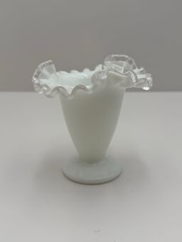 Fenton Milk Glass Silver Crest 4 Inch Cone Vase