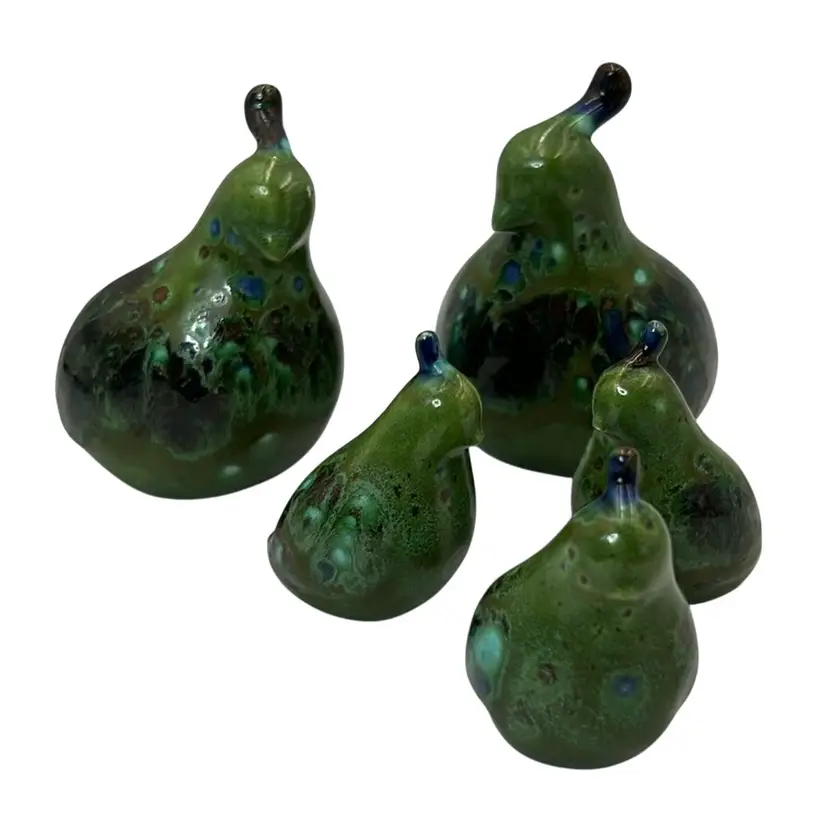 Drip Glaze Vintage Quail Family Of 5 -4.25” x 4” x 3” to 2.5” x 2.25” x 1.5”