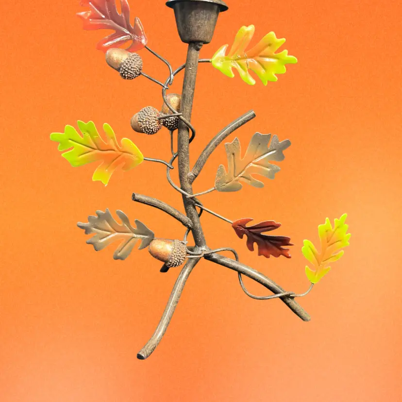 Oak Leaves & Acorns all Metal Candle Holder