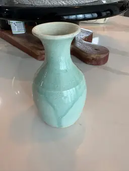 Studio Pottery Glazed Bud Vase Light Green Signed Peg