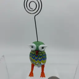 Pier One Hand Blown Art Glass Owl Photo Holder/Card Stand