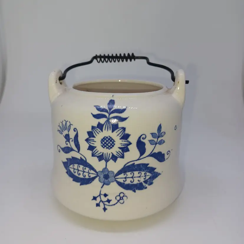 Vintage Armbee Blue And White Sugar Bowl Metal Handle Small Japan 1950s
