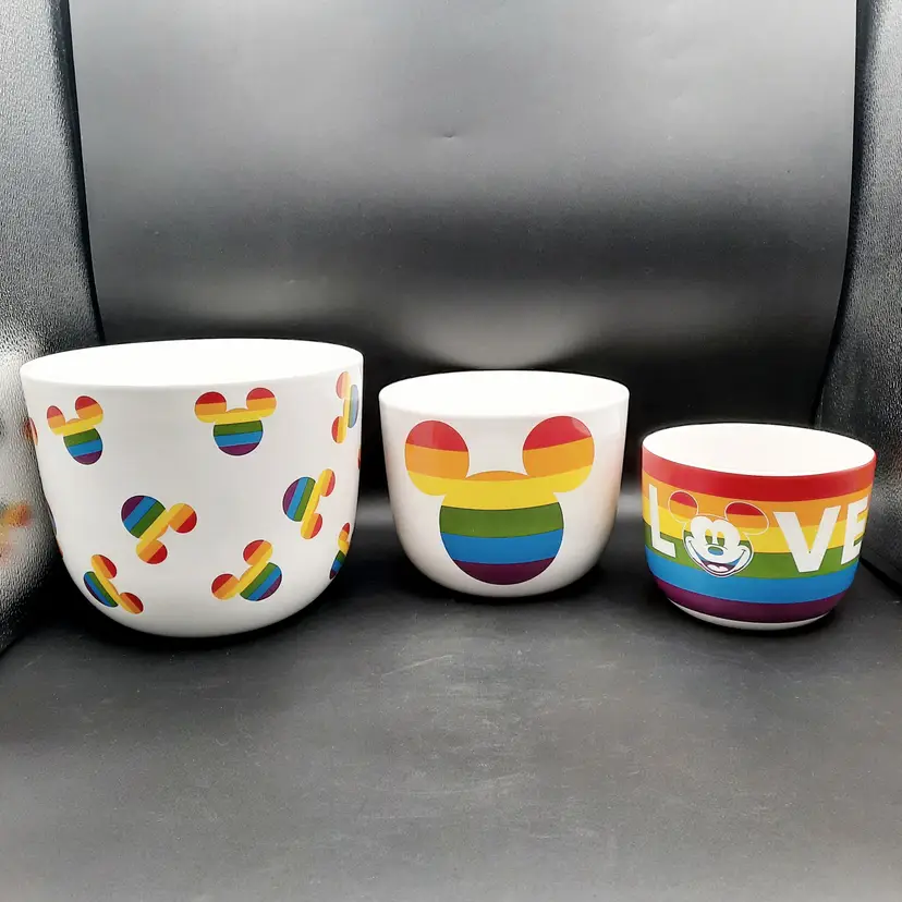 Disney Mickey Mouse Rainbow Collection Bowls Planters Set of 3 Love Pride