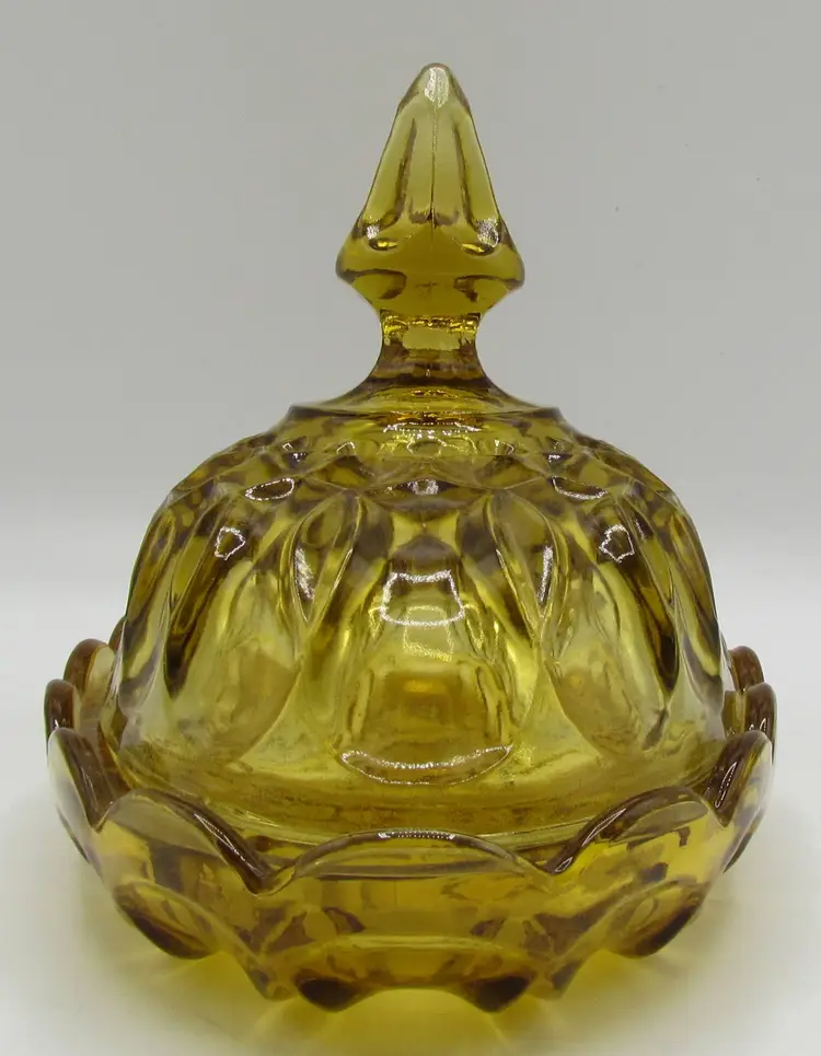 Fairfield Amber Yellow Gold Glass Covered Butter Dish Anchor Hocking