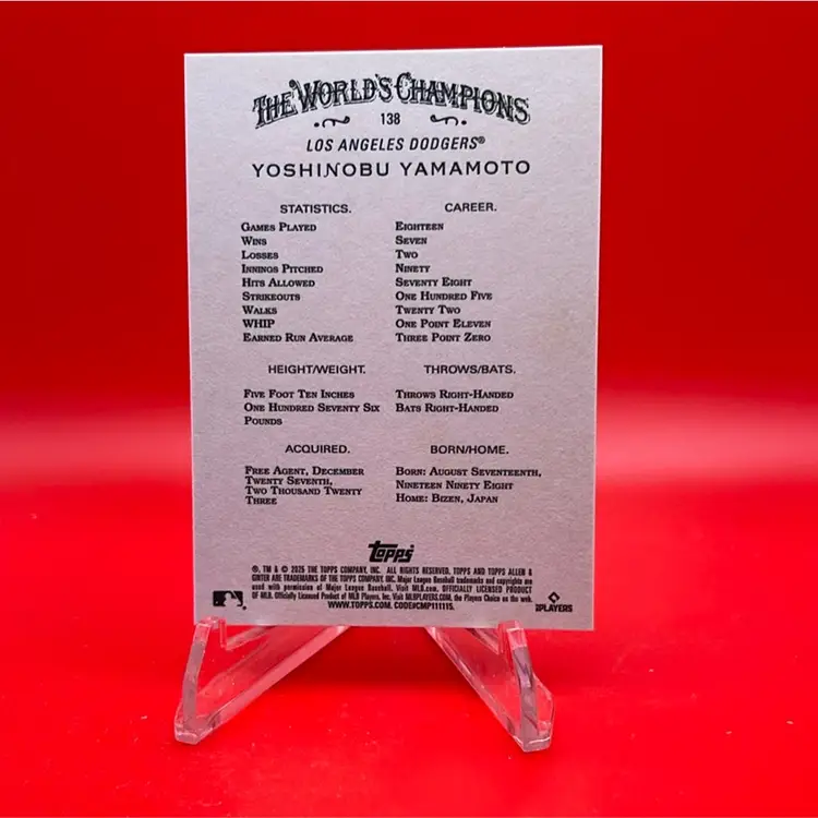 Yoshinobu Yamamoto 2025 Topps Allen & Ginter Foil Filagree Los Angeles Dodgers