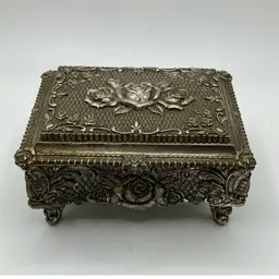 Hinged Metal Jewelry Trinket Box w/ Pin