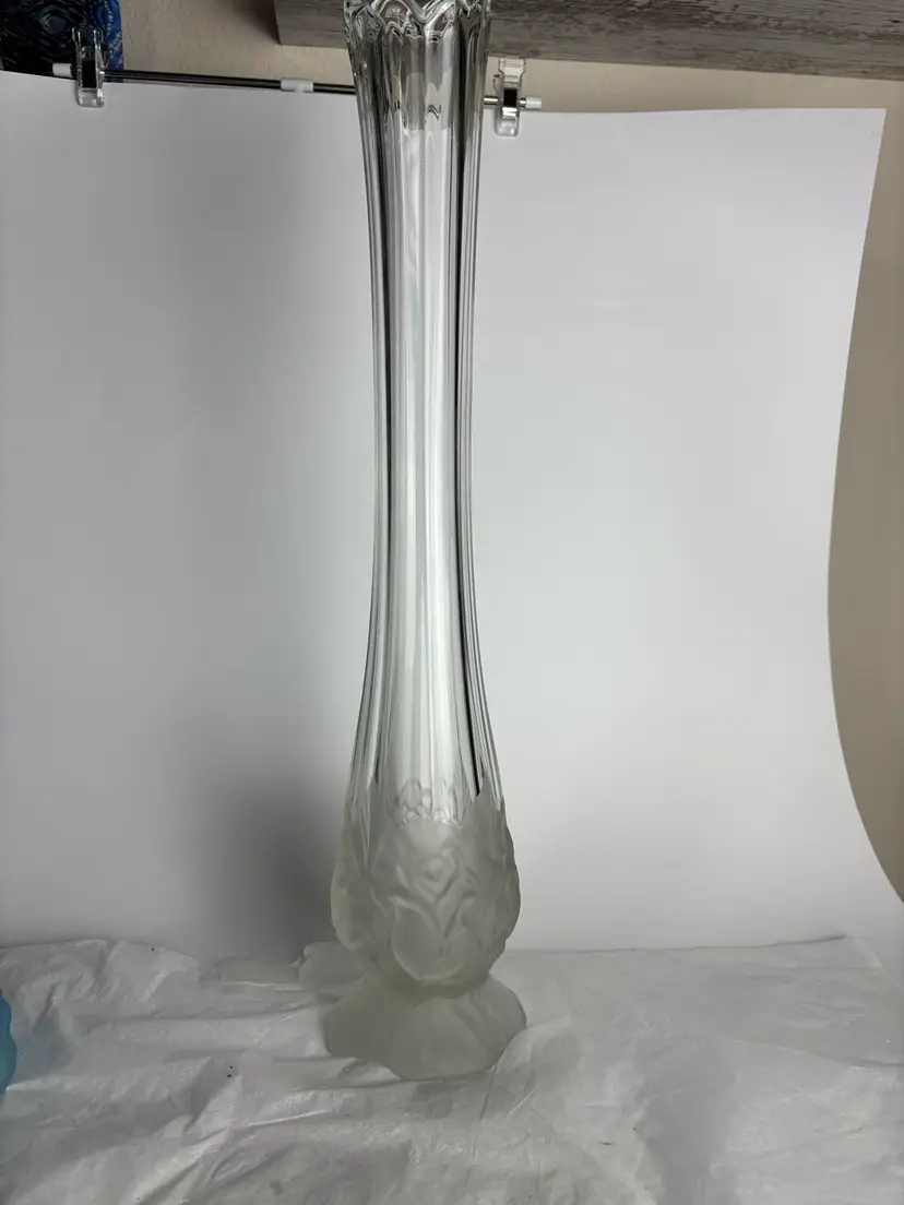 MCM Clear Glass Swung Vase With Frosted Bottom 18”