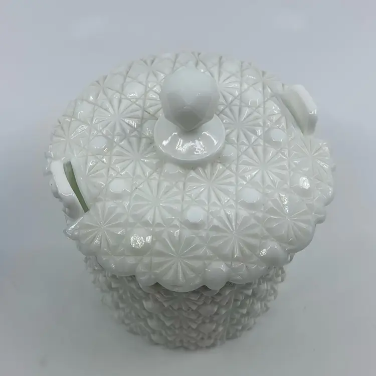 Vtg Fenton Milk Glass-Daisy & Button Pattern Lidded Candy Dish Ice Bucket 6H 4.5Dia