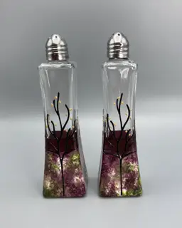 Sand & Water Salt & Pepper Glass Shakers - Secret Garden W/ Tree of Life Pattern