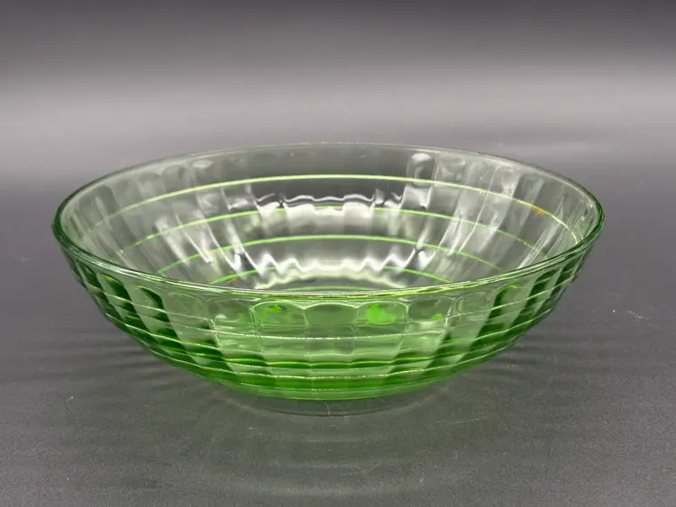 Anchor Hocking Block Optic Green Uranium Vaseline Depression Glass Serving Bowl 8" | Uranium Glass