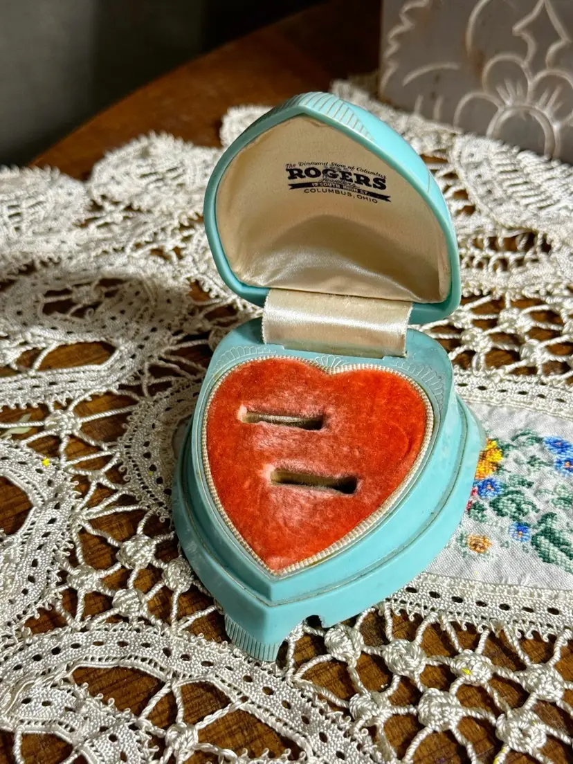 Art Deco Celluloid Double Ring Heart Box