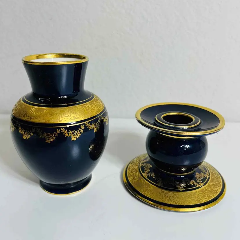 Lindner Kueps Vase Candle Holder Blue Cobalt Set Germany Home Decor Bavaria