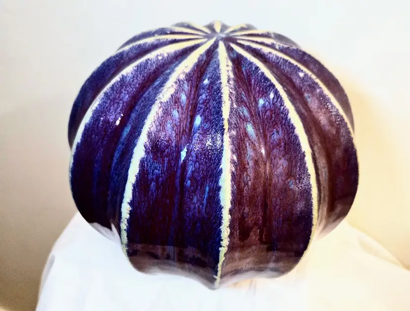 Large purple ceramic orb for home decor - 9" round