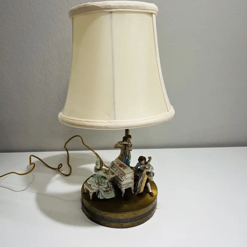 Dresden Lamp Playing Music Piano Flute Cello Porcelain Figurine 19th Century
