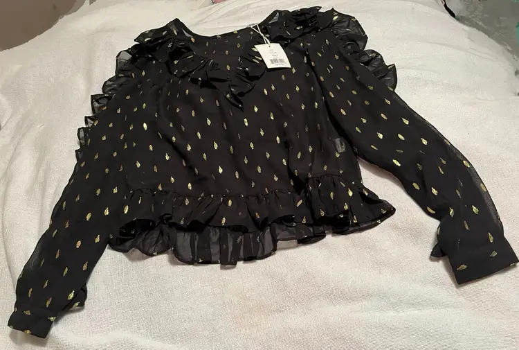Free Generation LA NWT Size Small Black & Gold Sheer Blouse