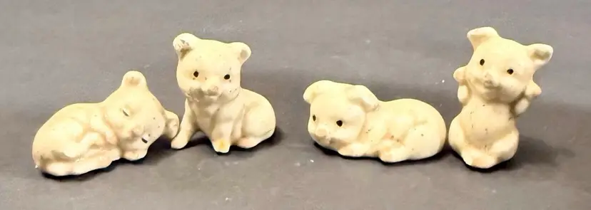 Lot Of 4 Vintage Ceramic Cute Pig Figurines Tan Brown Specked