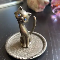 Vintage Kitty Blue Eye Silver Alloy Ring Holder