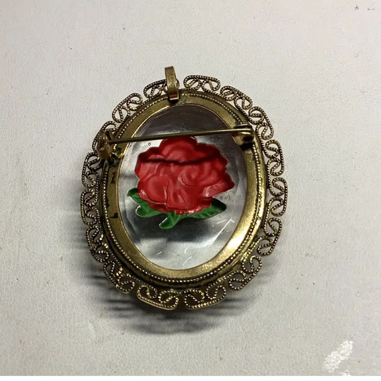 Glass Reverse Rose Bro0ch Or Pendant 2” - Perfect Condition