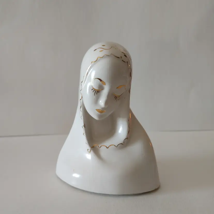 Vintage Madonna bust, ceramic with gold accents