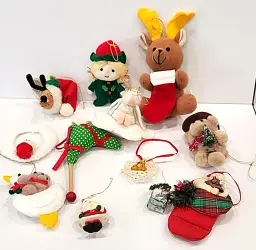 Vintage Felt Plush Fabric Christmas Ornament Lot Anna Lee/Russ/Handmade Assorted
