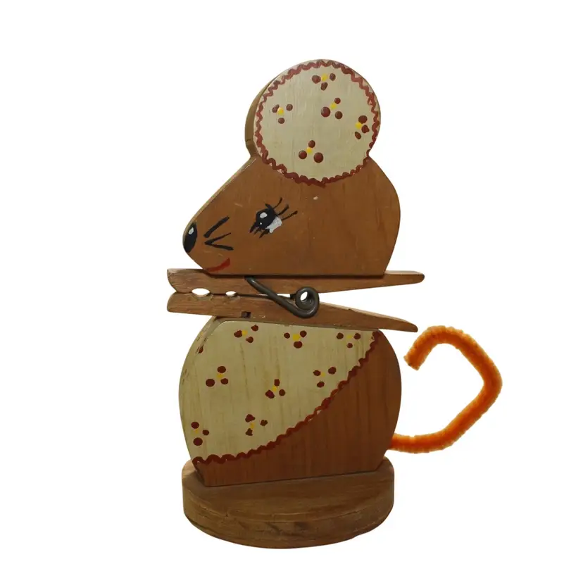 Wooden Mouse Wooden Clothespin Note Recipe Card Holder Hand Painted, 5.5"