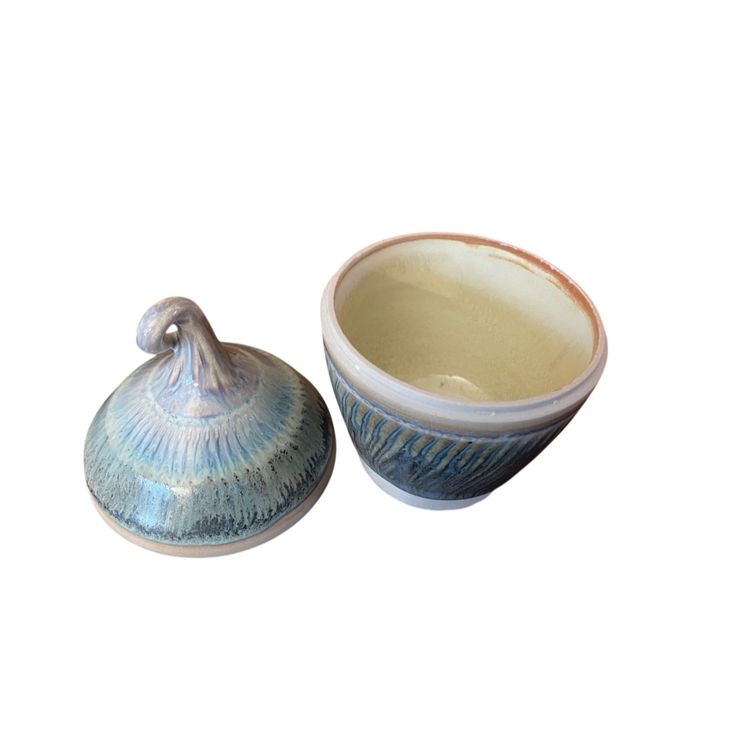Pottery Container With Lid. Beautiful Blues & Greens. Signed & Numbered