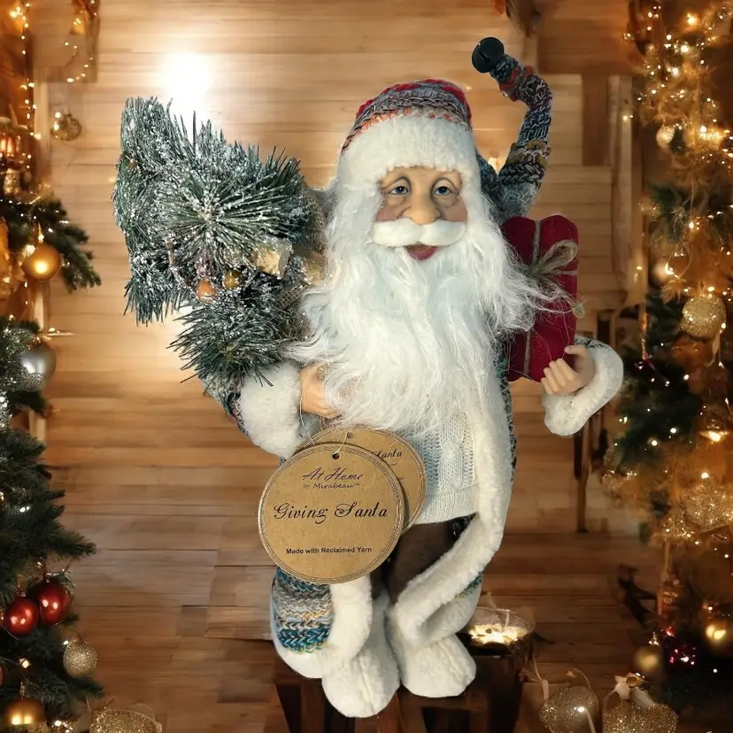 At Home By Mirabeau Giving Santa Figure Christmas Decor 16" New Reclaimed Yarn