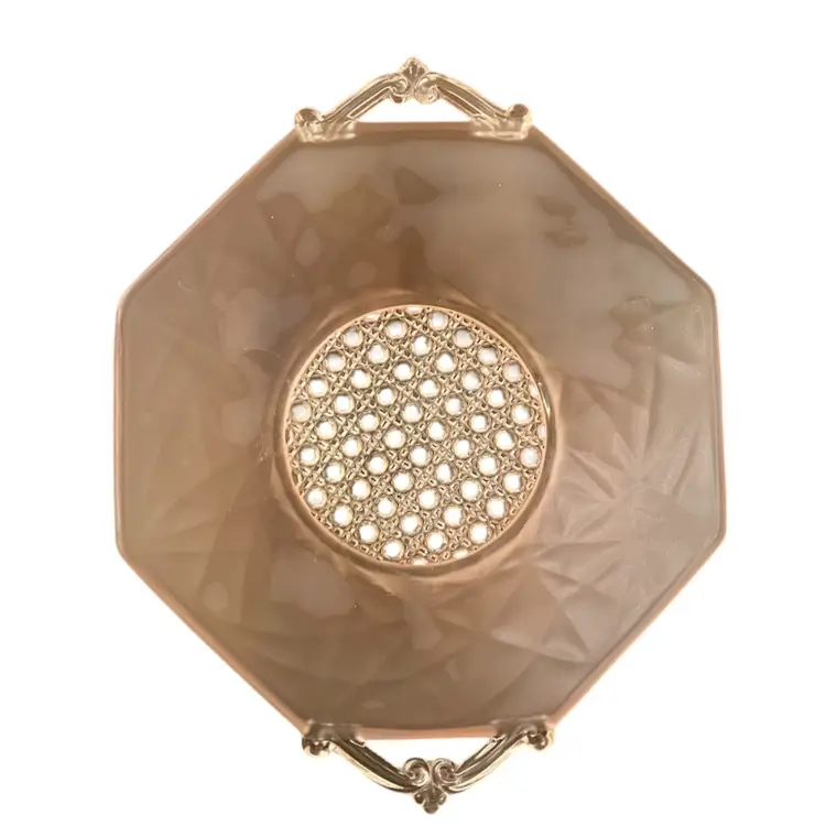 Vintage Lancaster Pink Satin Depression Glass Serving Dish Handled Art Deco