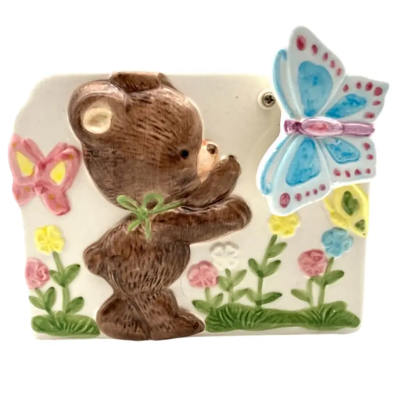 BIN - Vintage Baby Bear And Butterfly Planter Music Box “You Are my Sunshine.”