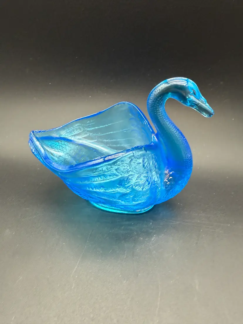Vintage Blue Glass Swan Candy Dish or Planter UV Reactive