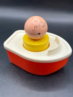 Vintage 1974 Fisher Price Jumbo Little People Figure and Boat #411