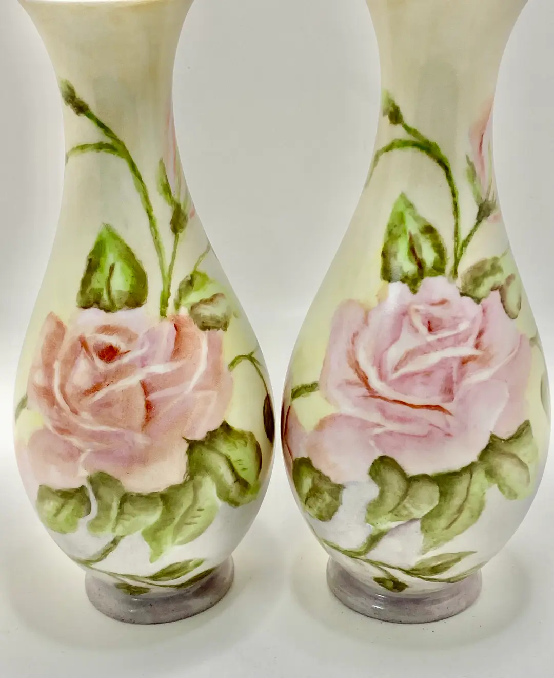 ✅ Rare Elegant Set Of 2 Tirschenreuth Bavarian Porcelain Pink Rose Vases Signed