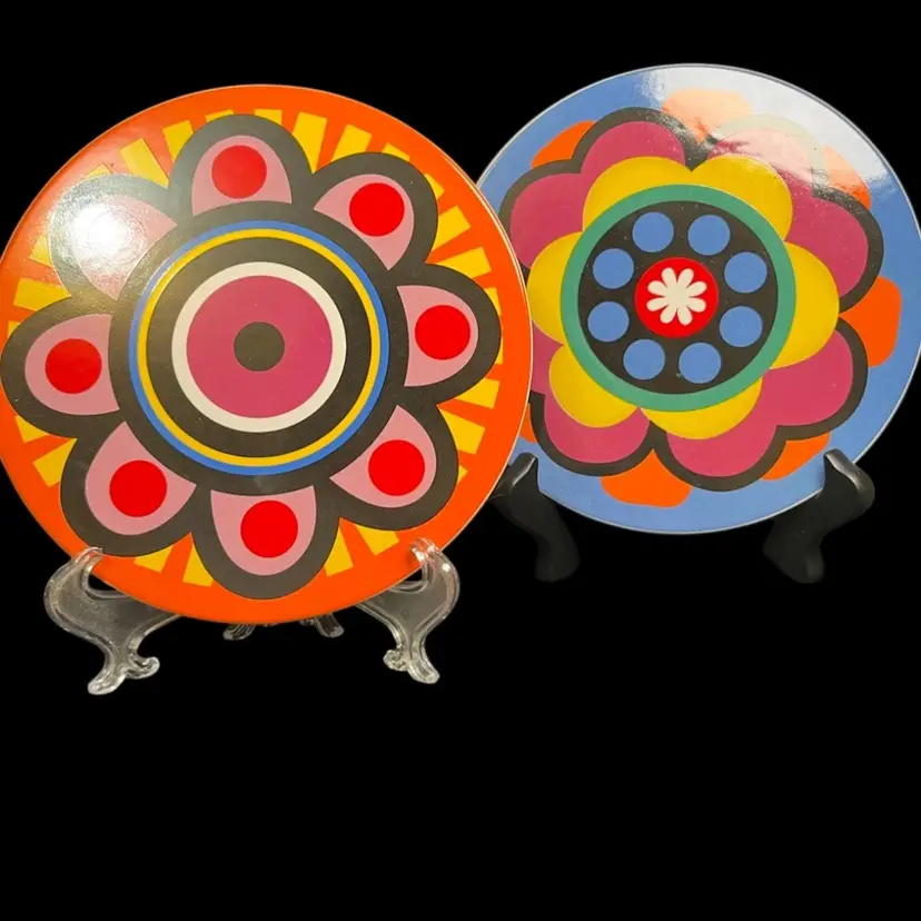 Avon-2011 - 2012 President's Club "You are the Heart Of Avon" Recognition-Retro "Groovy" Flower Power Ceramic Trivets