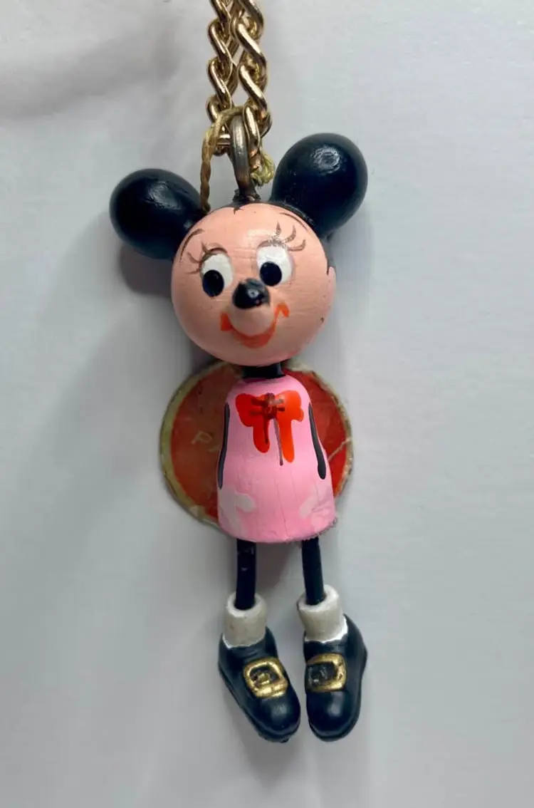 Vintage Minnie Mouse Kokeshi Pendant Walt Disney Productions Rare