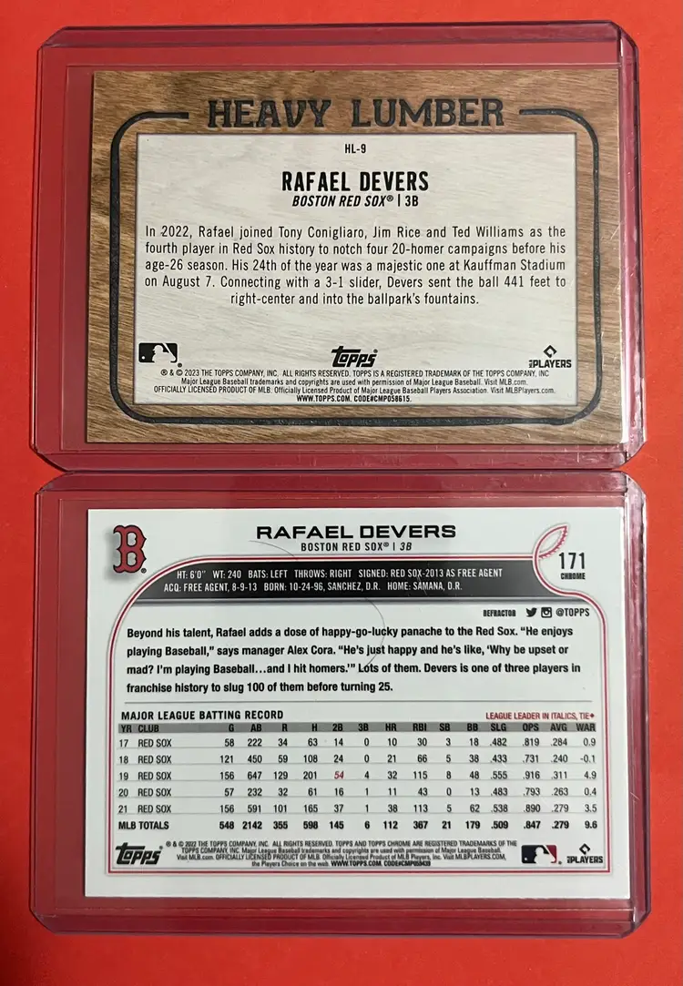 Rafael Devers Heavy Lumber SSP  + 2022 Chrome refractor Boston Red Sox