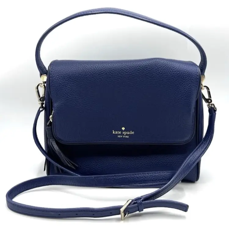 Kate Spade Miri Chester Street Handle Crossbody Bag Pebbled Leather Blue Flap