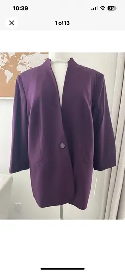 Calvin Klein Women's Lux Collarless Ruched 3/4-Sleeve Purple Blazer Size 20W NEW With Tags