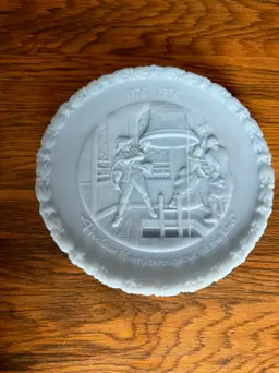 Vintage Fenton Bicentennial Commemorative Plate – 1976 Blue Satin Milk Glass Liberty Bell – 8 Inch Collectible
